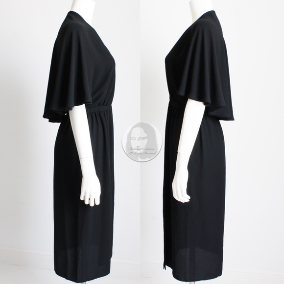 Vintage Halston Halter Dress Silk Wrap Style Attached Angel Sleeve Capelet Sz 12 - Picture 6 of 12